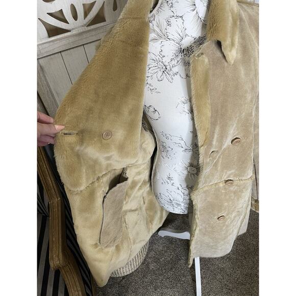 Marvin Richard’s Suede Leather Faux Fur Trim Tan Coat Size Large Y2K Vintage - Picture 2 of 11
